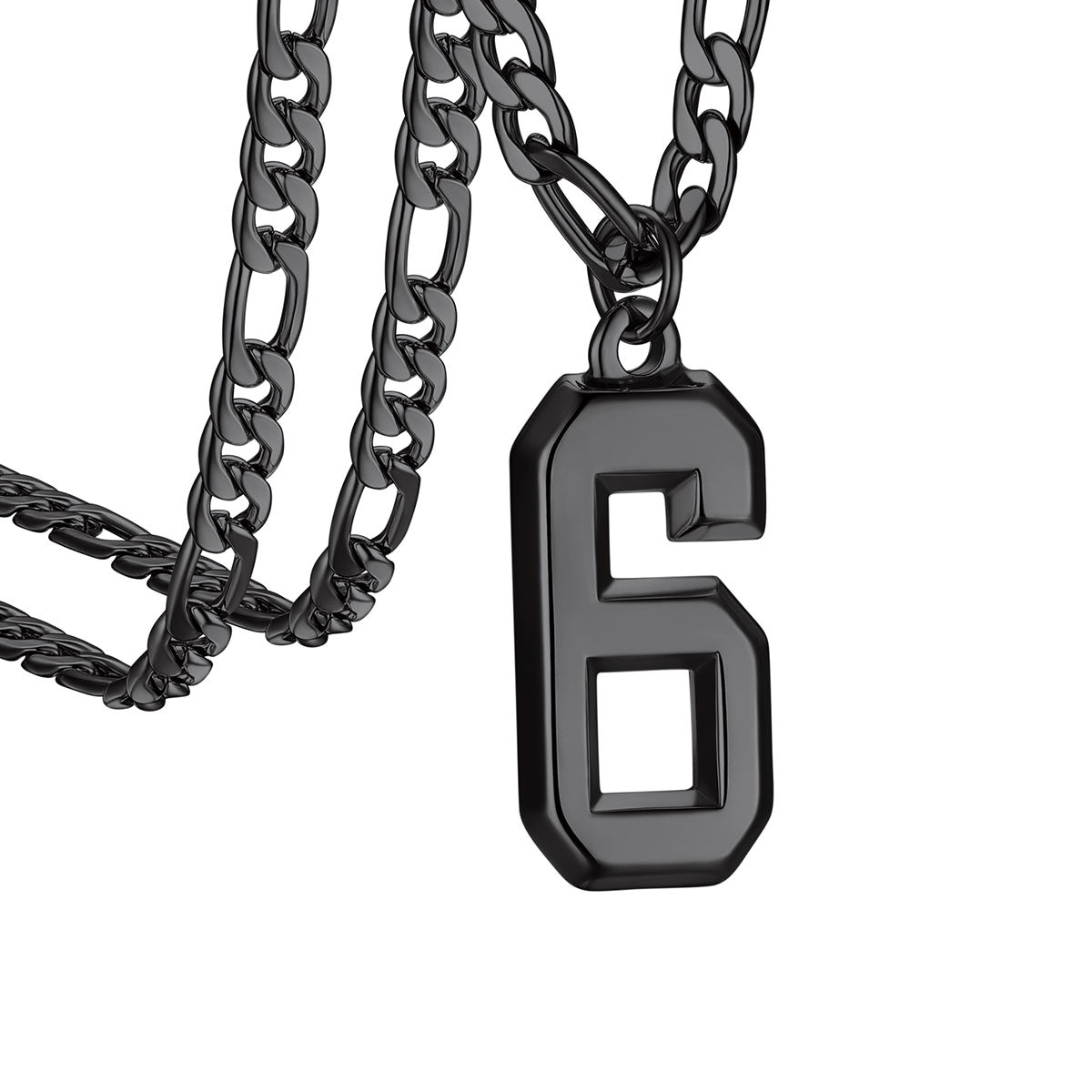  Sport Number 6 Figaro Chain Necklaces in Black Plated