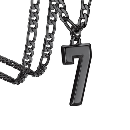  Sport Number 7 Figaro Chain Necklaces in Black Plated