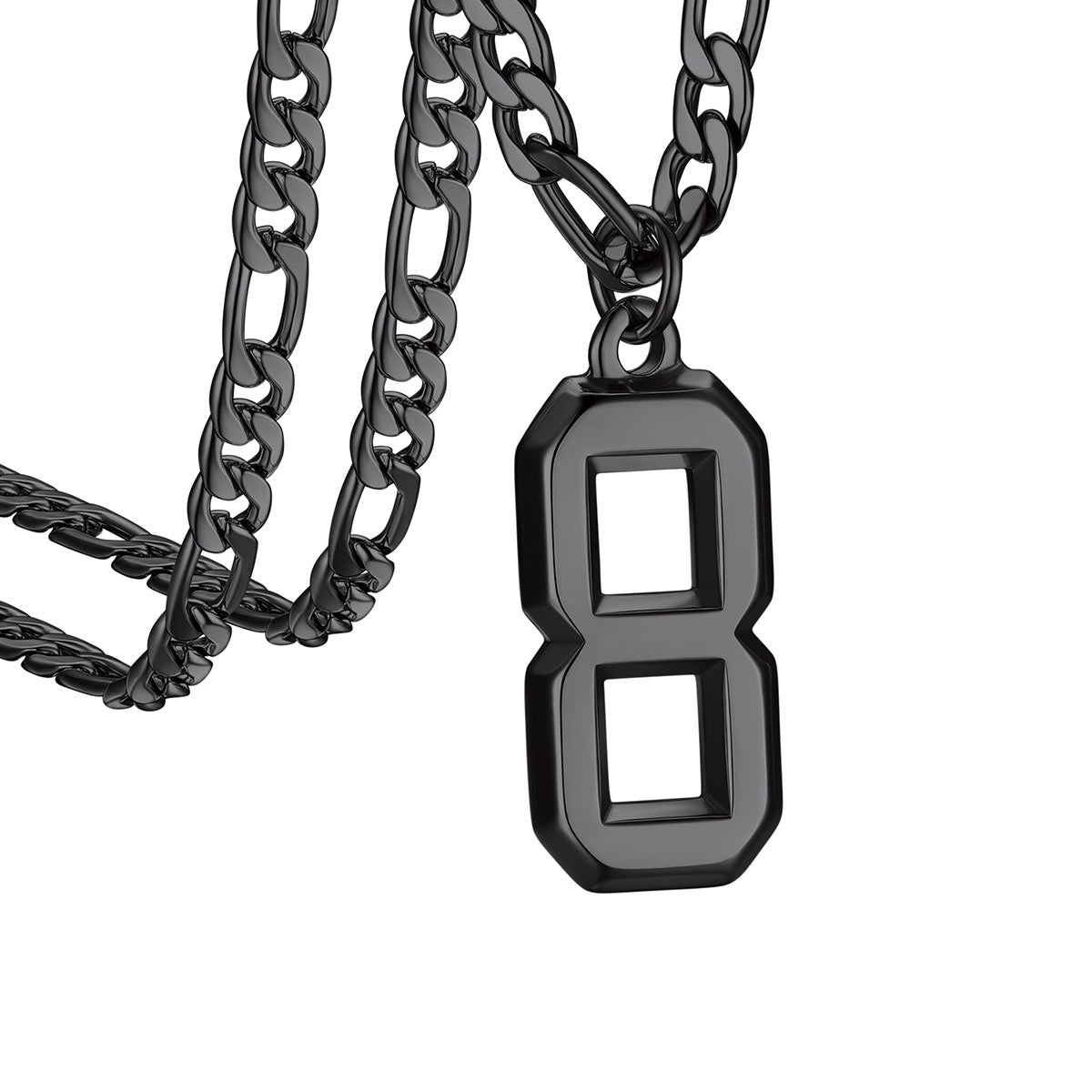  Sport Number 8 Figaro Chain Necklaces in Black Plated