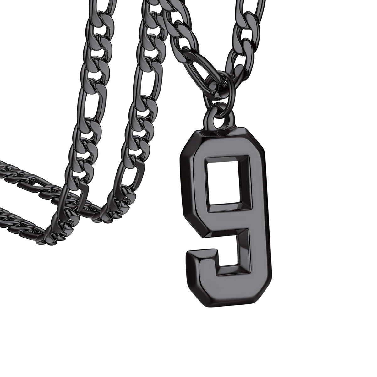  Sport Number 9 Figaro Chain Necklaces in Black Plated