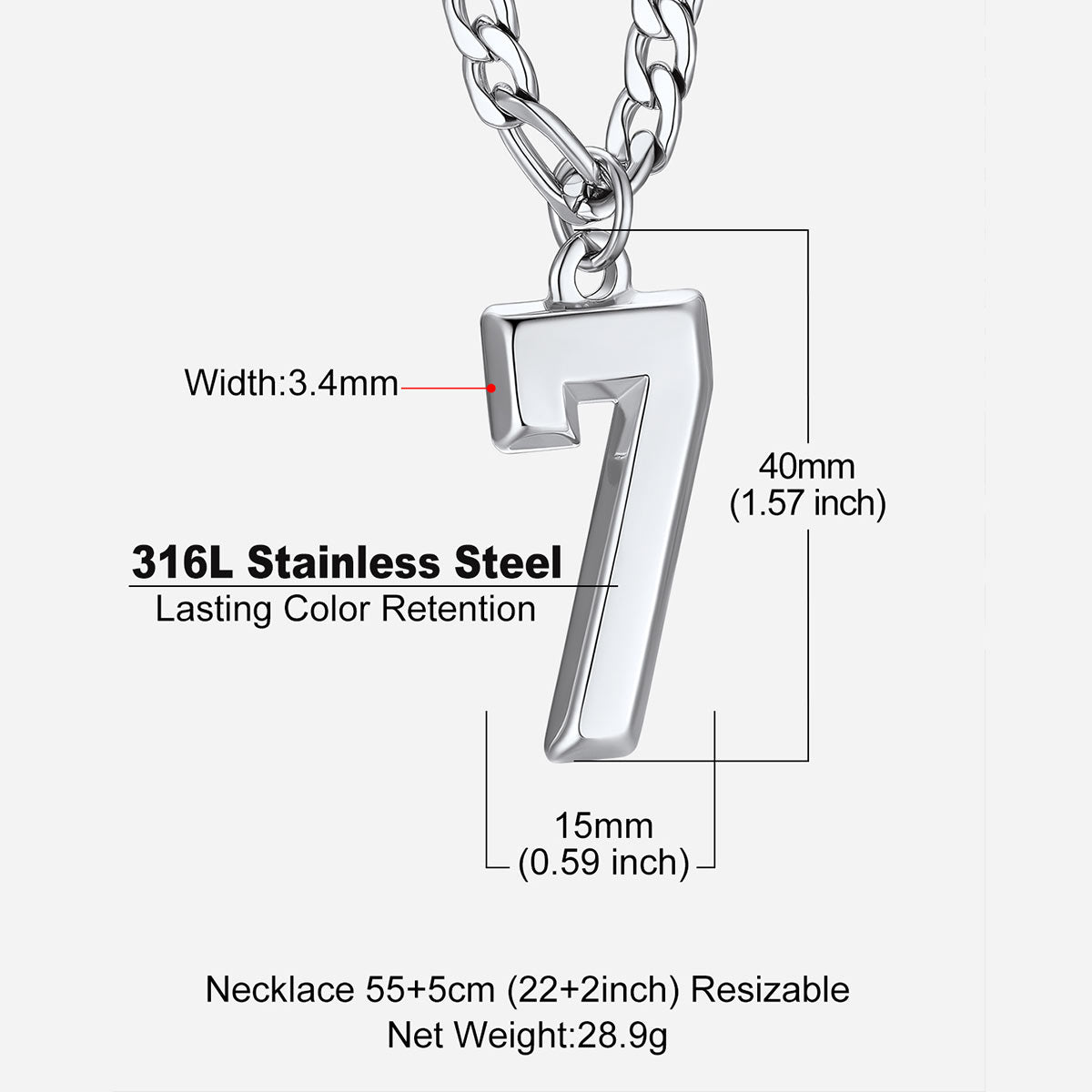  Sport Number Figaro Chain Necklaces Dimension