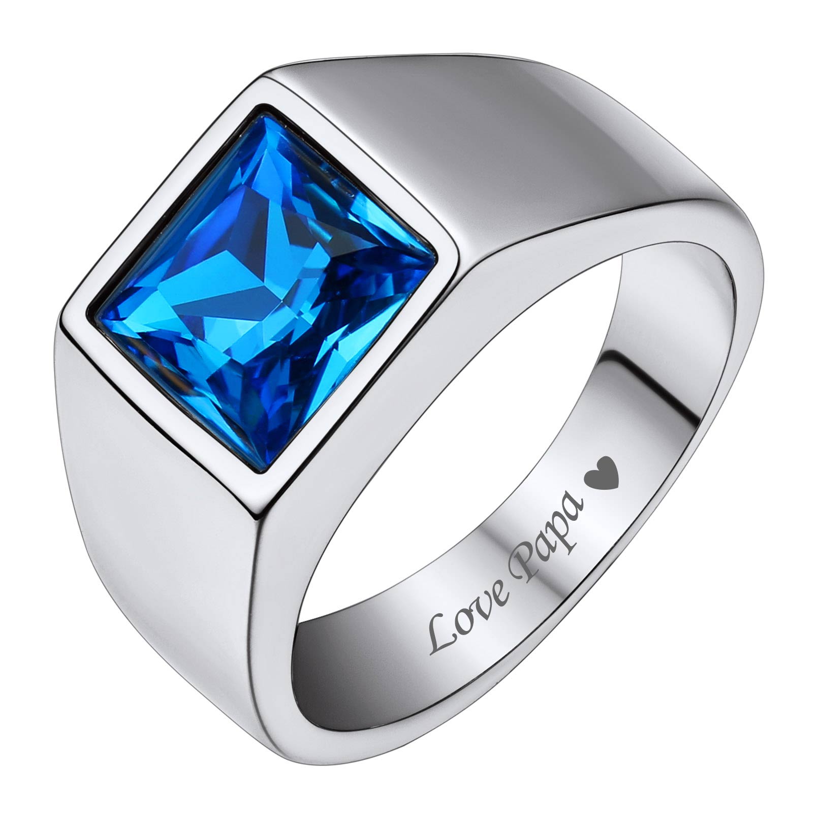 Square Cut Birthstone Signet Band Ring for Men