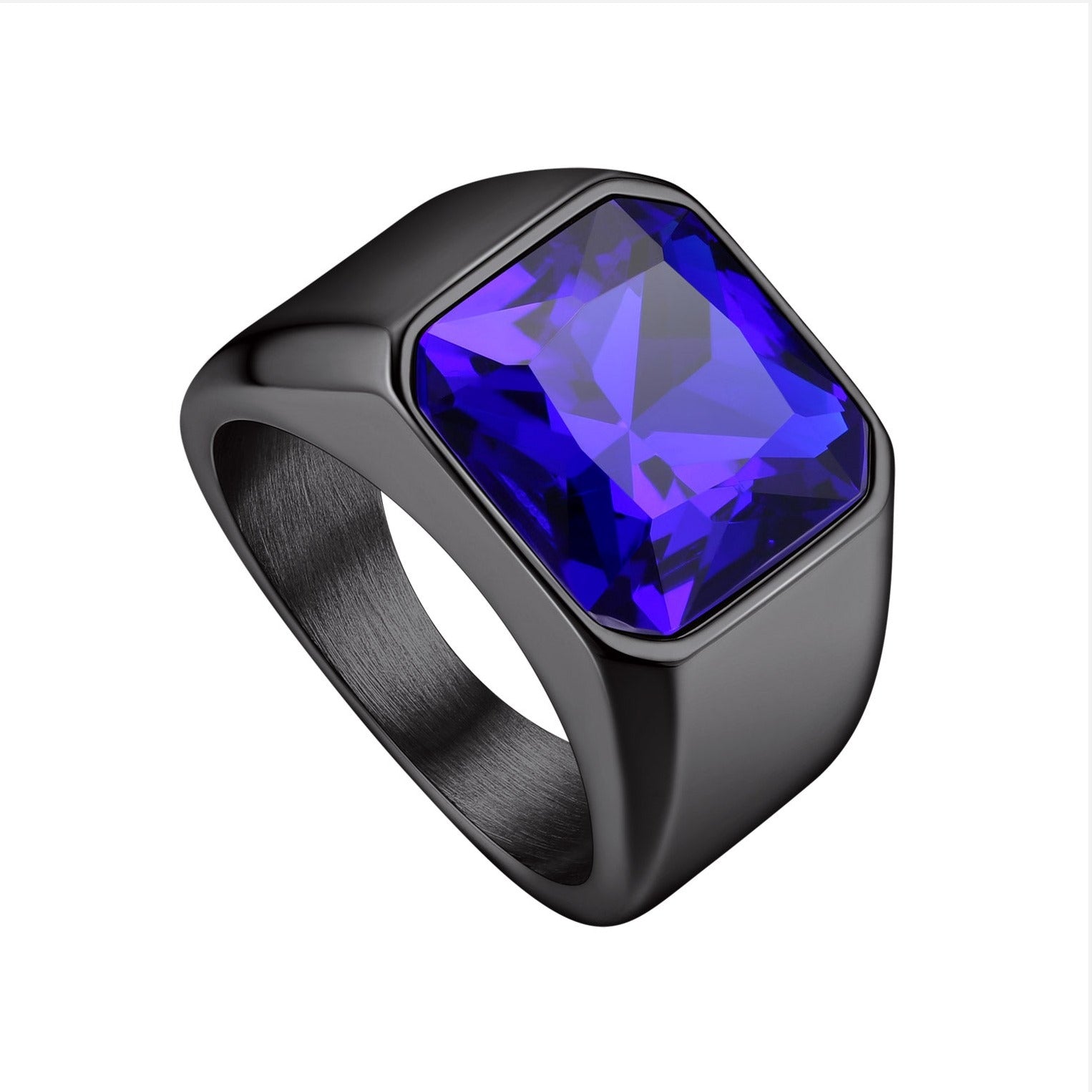 Square Gemstone Signet Band Ring for Men blue stone