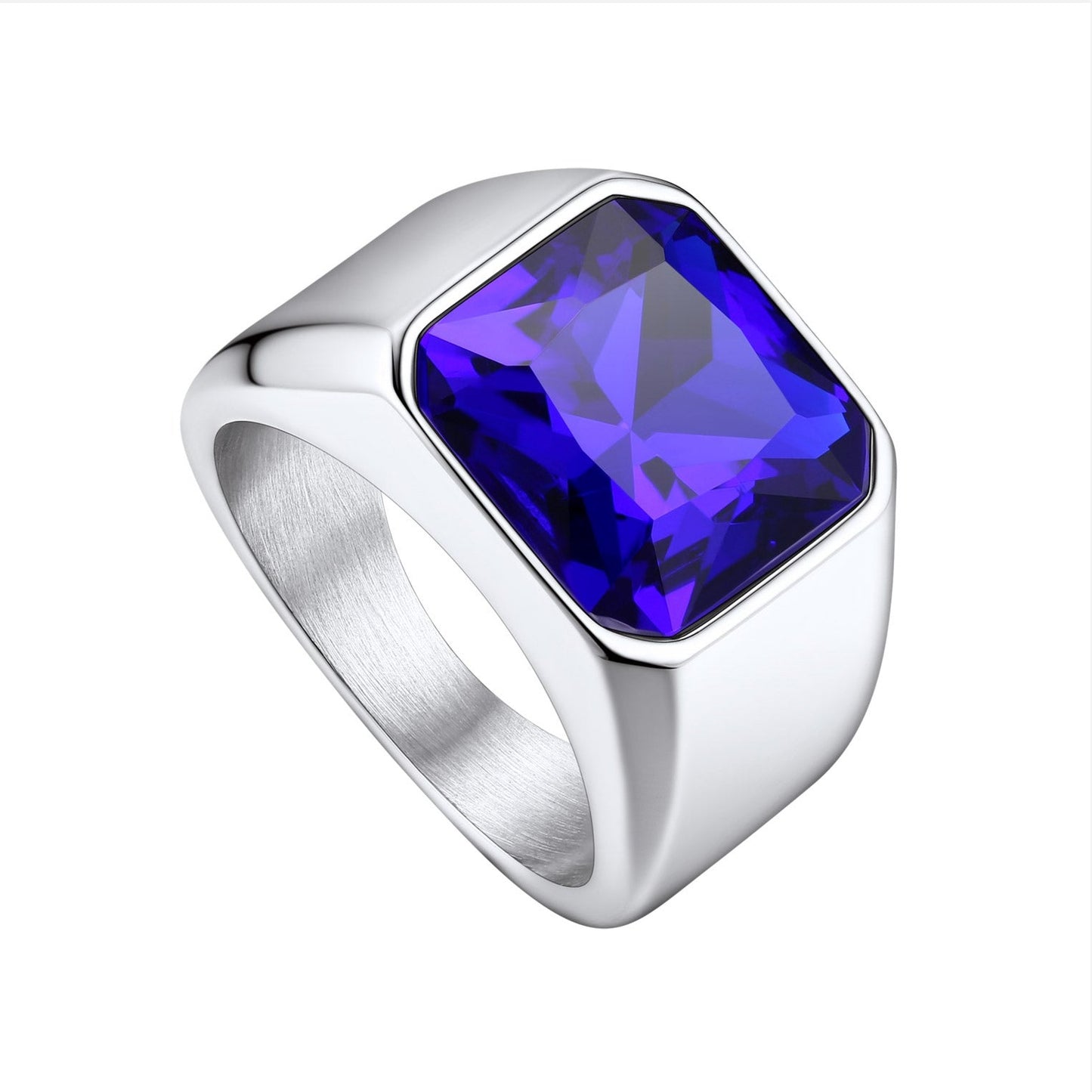 Square Gemstone Signet Band Ring for Men blue
