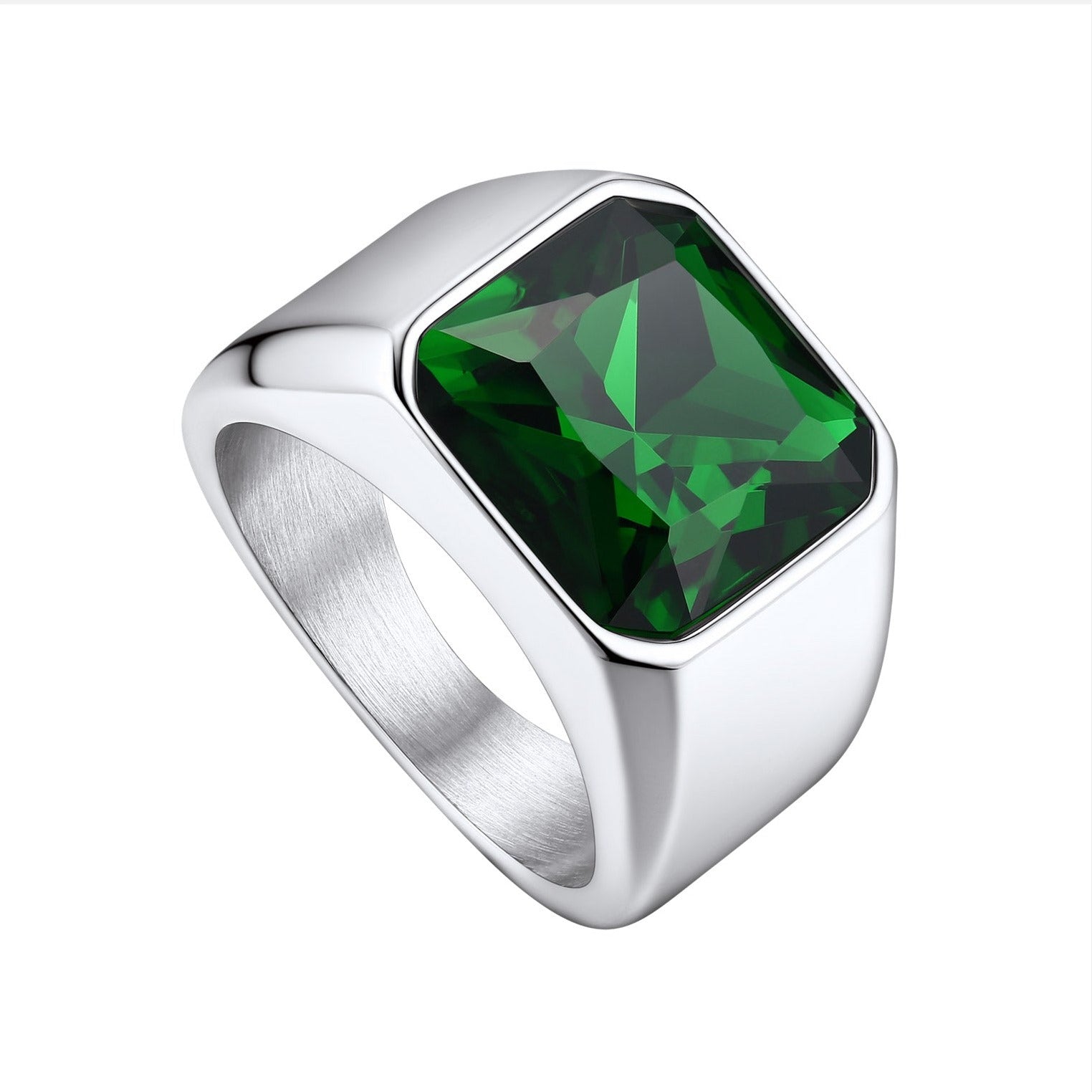 Square Gemstone Signet Band Ring for Men green