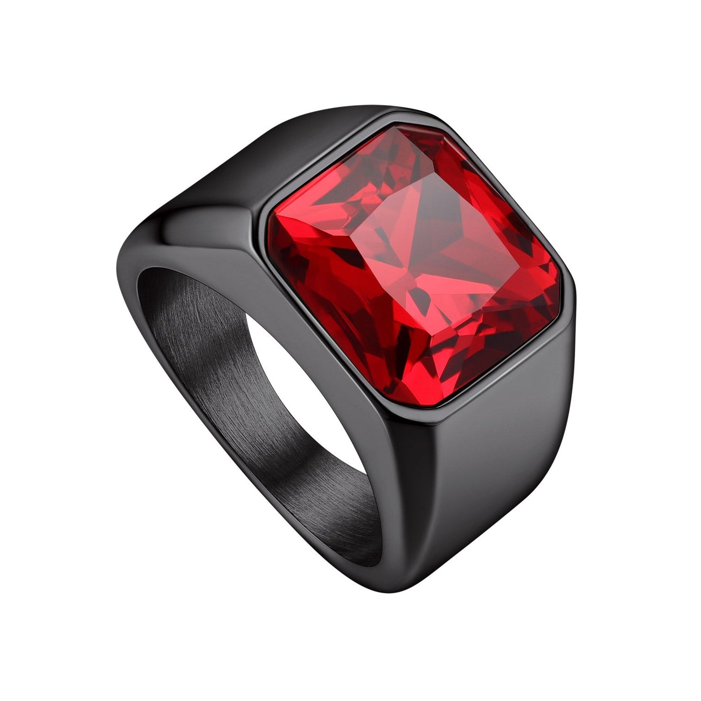 Square Gemstone Signet Band Ring for Men Red