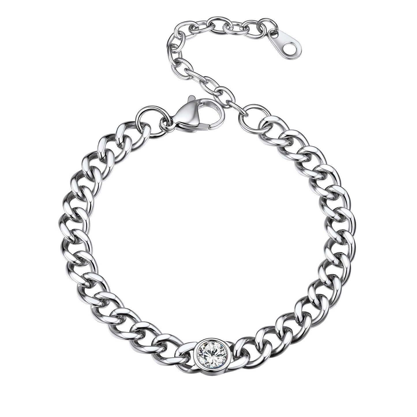 Stainless Steel April Birthstone Cuban Link Bracelet