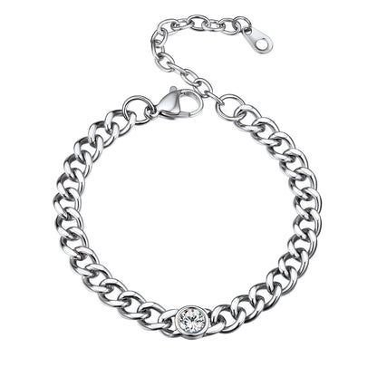Stainless Steel April Birthstone Cuban Link Bracelet