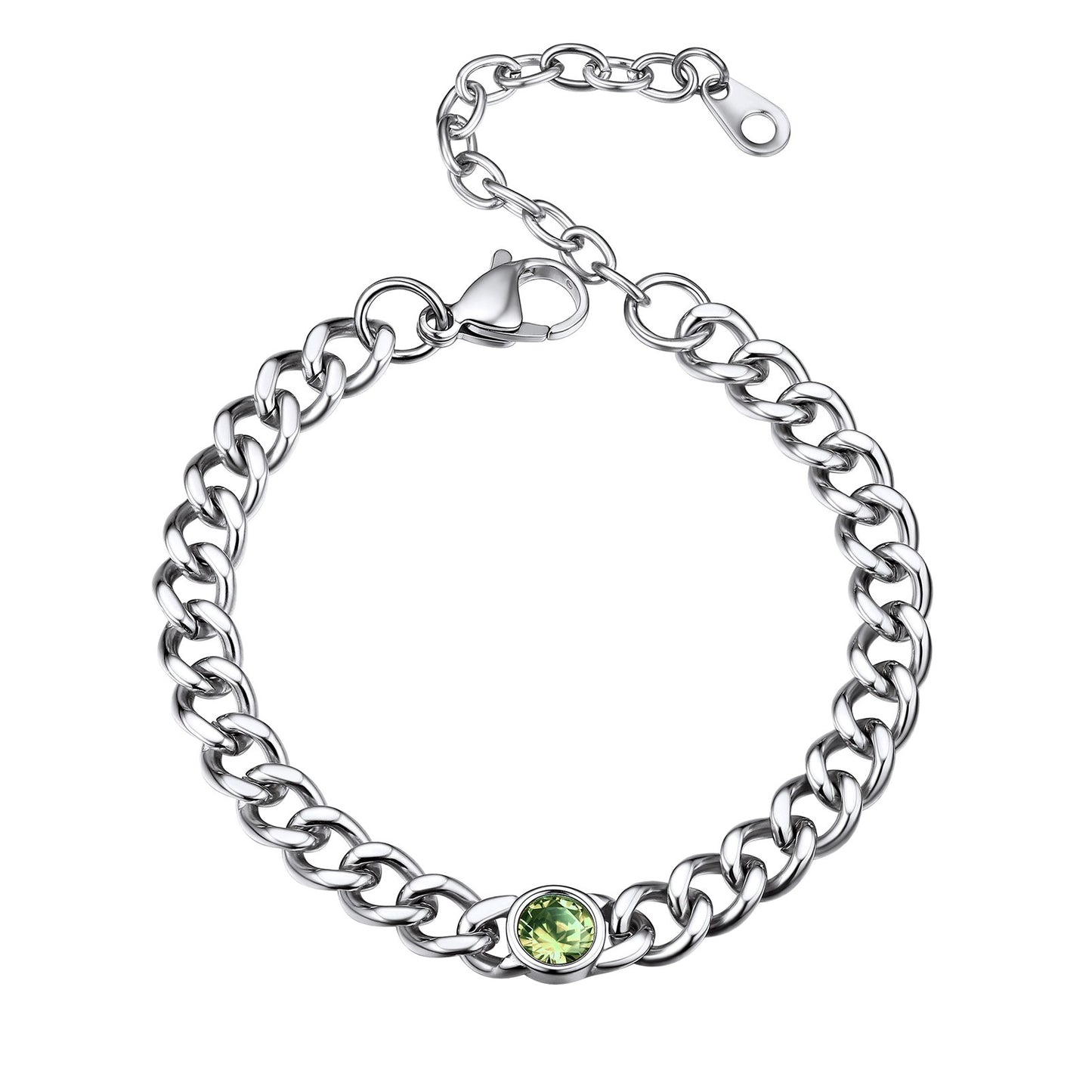 Stainless Steel August Birthstone Cuban Link Bracelet