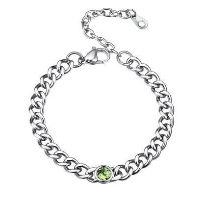 Stainless Steel August Birthstone Cuban Link Bracelet