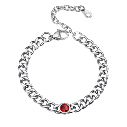 Stainless Steel Birthstone Cuban Link Bracelet