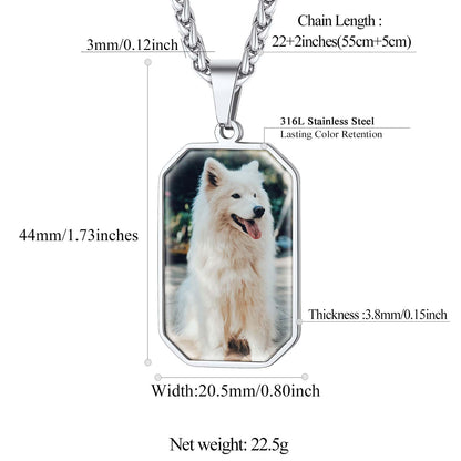Stainless Steel Custom Double-Sided Photo Octagon Dog Tag Necklace Dimension, Durable