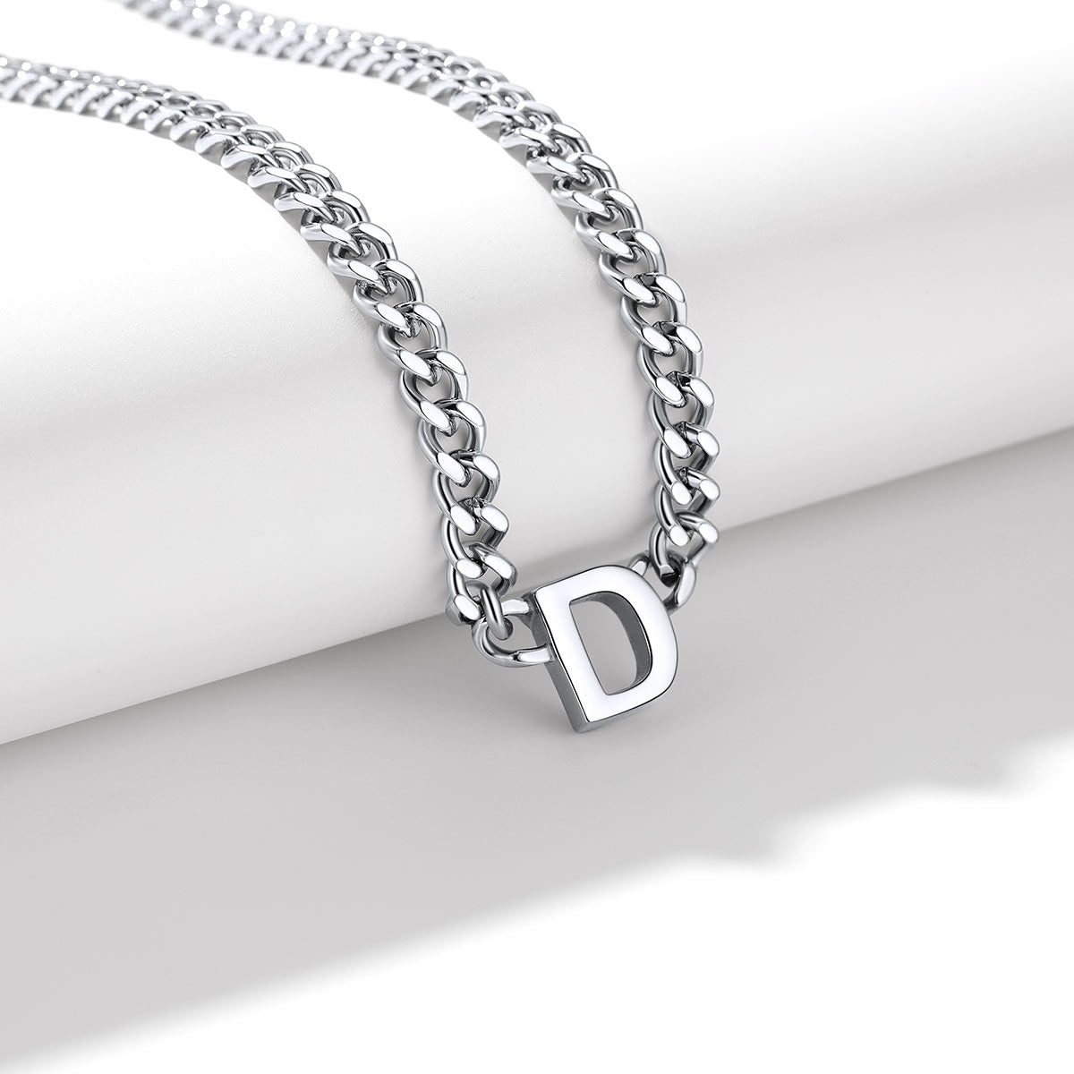 Stainless Steel D Initial Cuban Chain Necklace