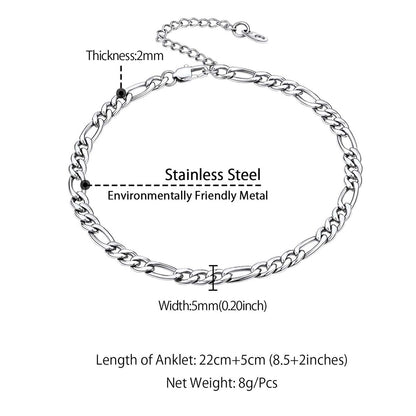 Stainless Steel Figaro Chain Anklet 5MM Dimension, Durable