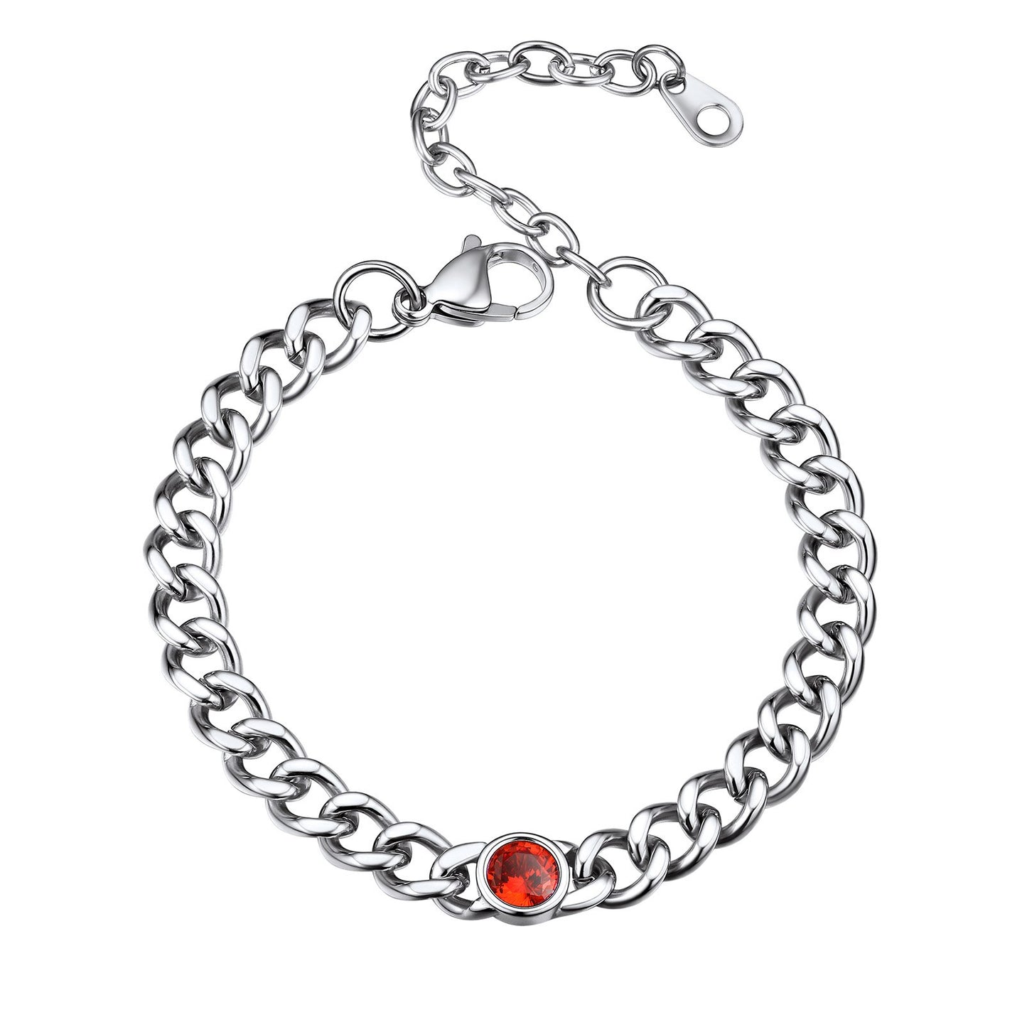Stainless Steel July Birthstone Cuban Link Bracelet