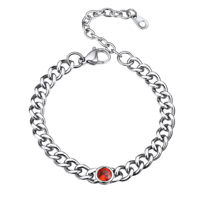 Stainless Steel July Birthstone Cuban Link Bracelet