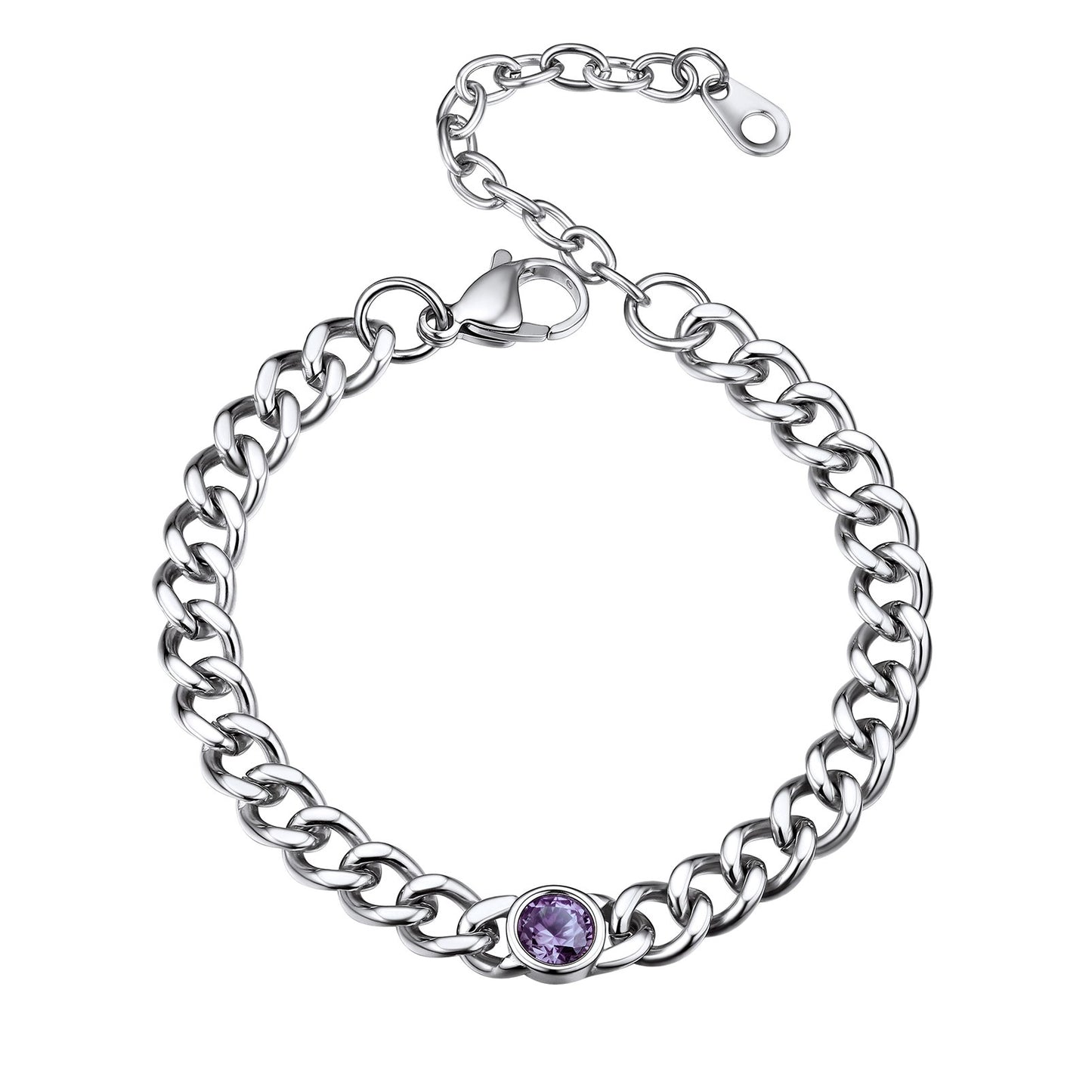 Stainless Steel June Birthstone Cuban Link Bracelet