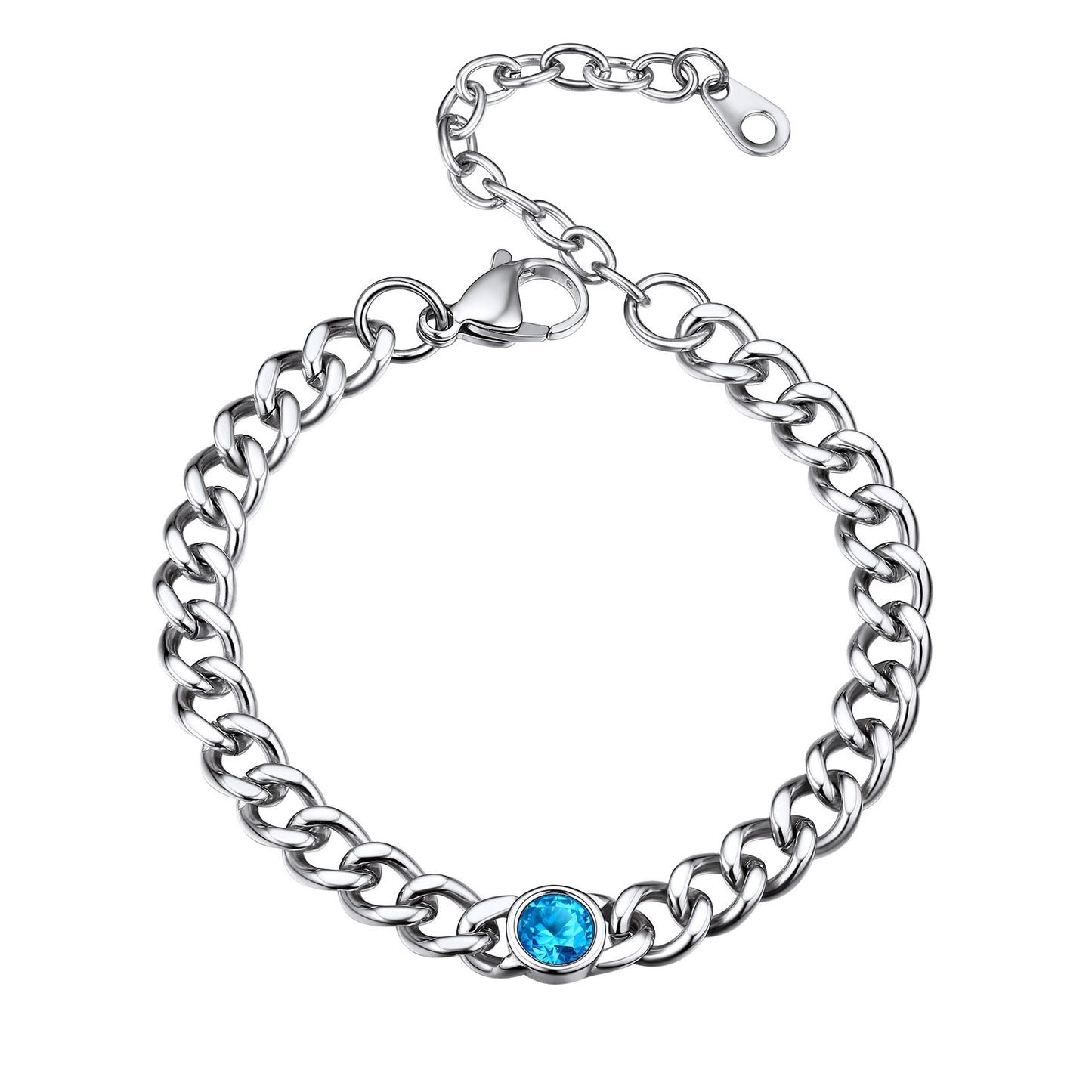 Stainless Steel March Birthstone Cuban Link Bracelet