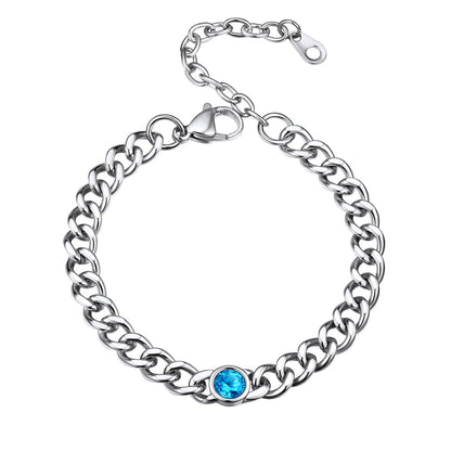 Stainless Steel March Birthstone Cuban Link Bracelet