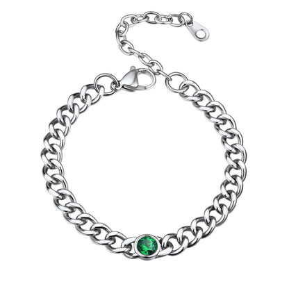 Stainless Steel May Birthstone Cuban Link Bracelet