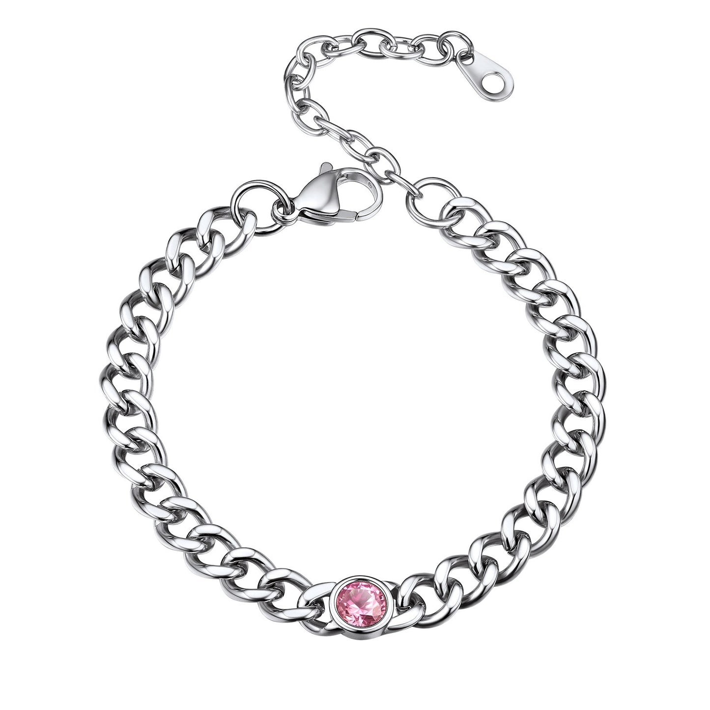Stainless Steel October Birthstone Cuban Link Bracelet