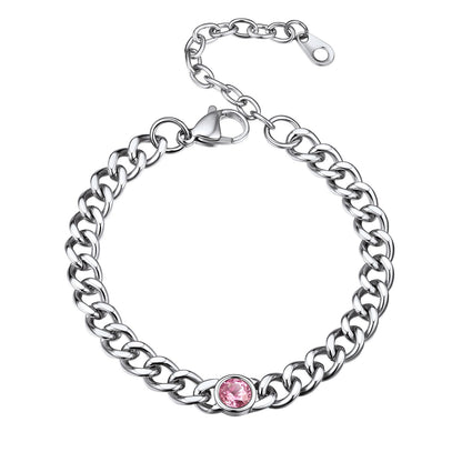 Stainless Steel October Birthstone Cuban Link Bracelet