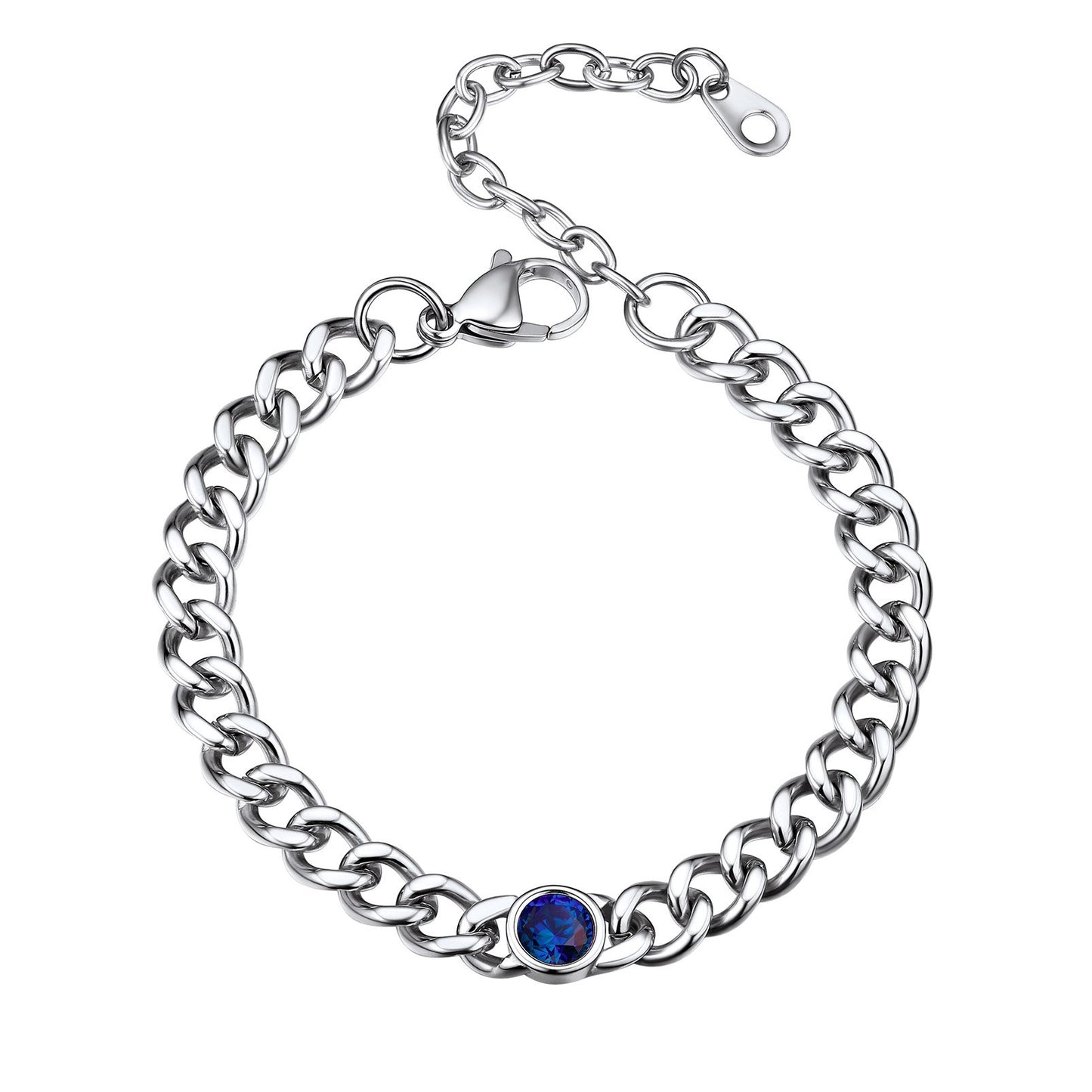 Stainless Steel September Birthstone Cuban Link Bracelet