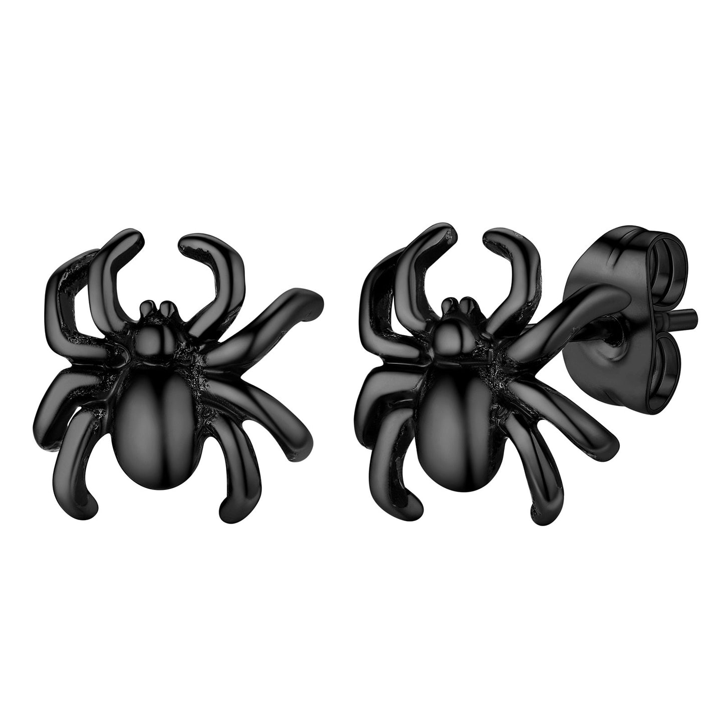 Stainless Steel Spider Stud Earrings Black Plated