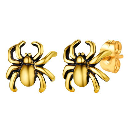 Stainless Steel Spider Stud Earrings Gold Plated