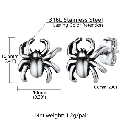 Stainless Steel Spider Stud Earrings Steel: Dimension, Durable, Solid