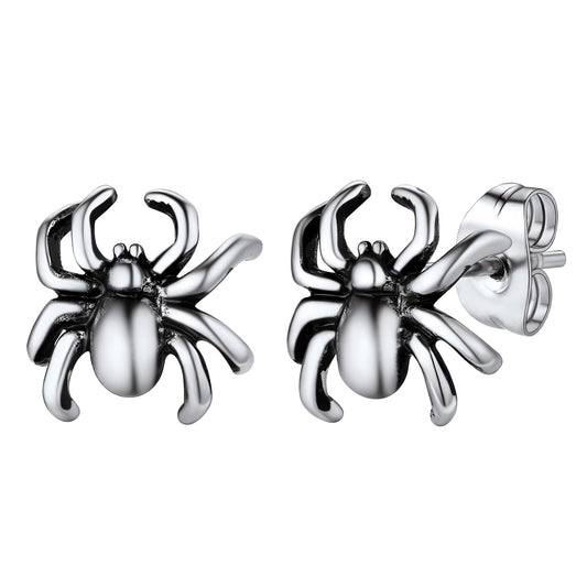 Stainless Steel Spider Stud Earrings for Women Men
