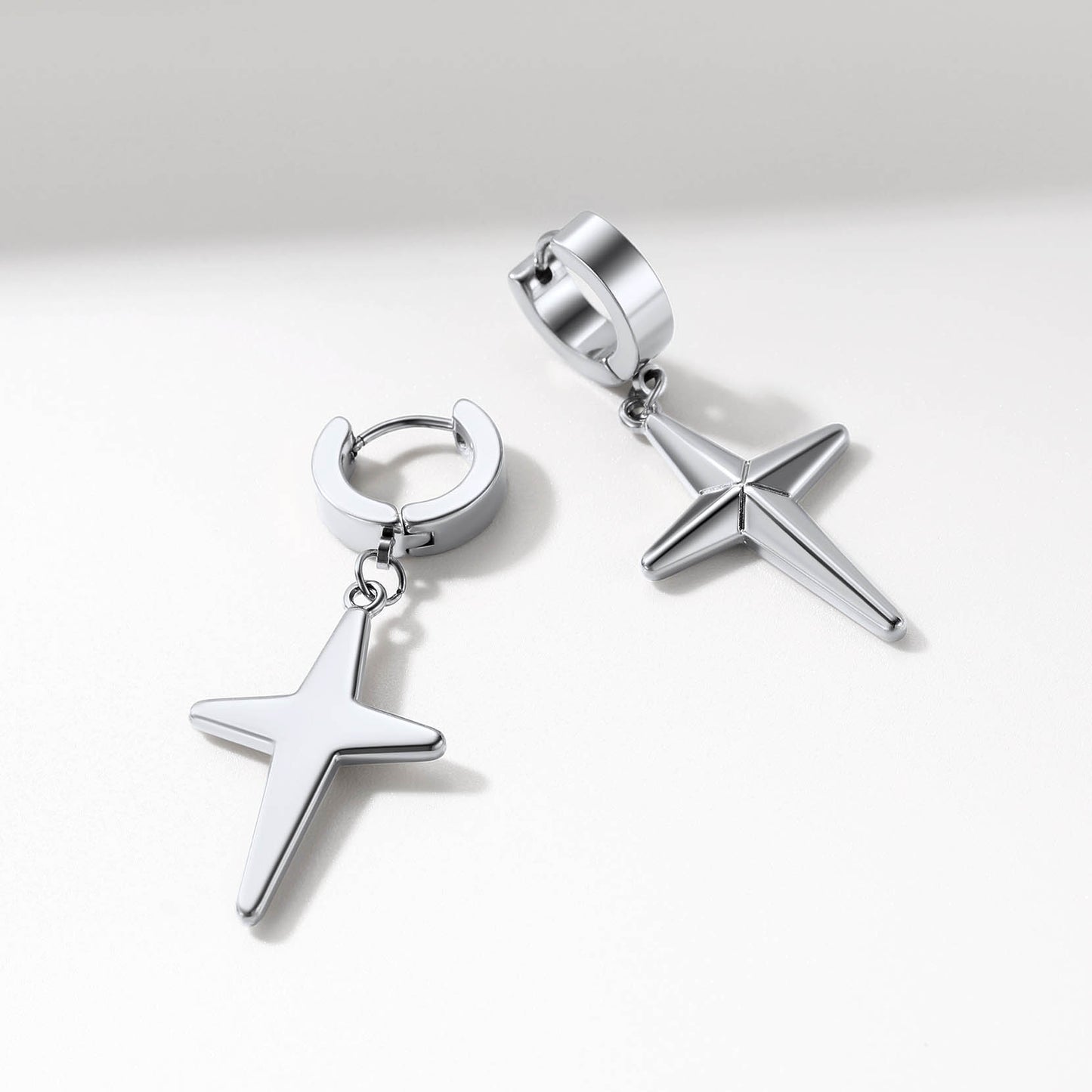 Stainless Steel Star Hoop Dangle Drop Earrings