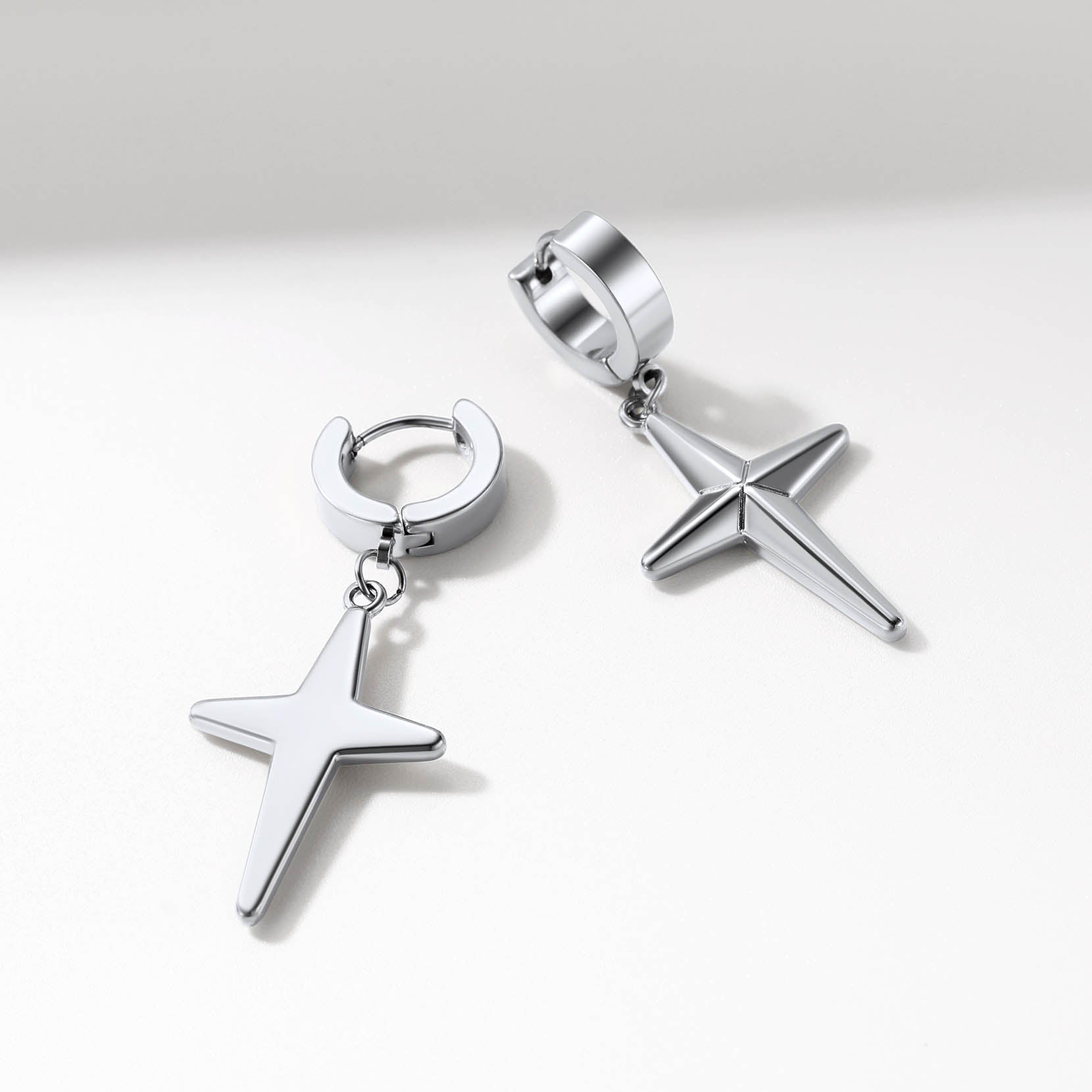 Stainless Steel Star Hoop Dangle Drop Earrings
