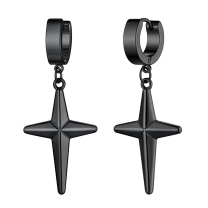 Star Hoop Dangle Drop Earrings Black Plated
