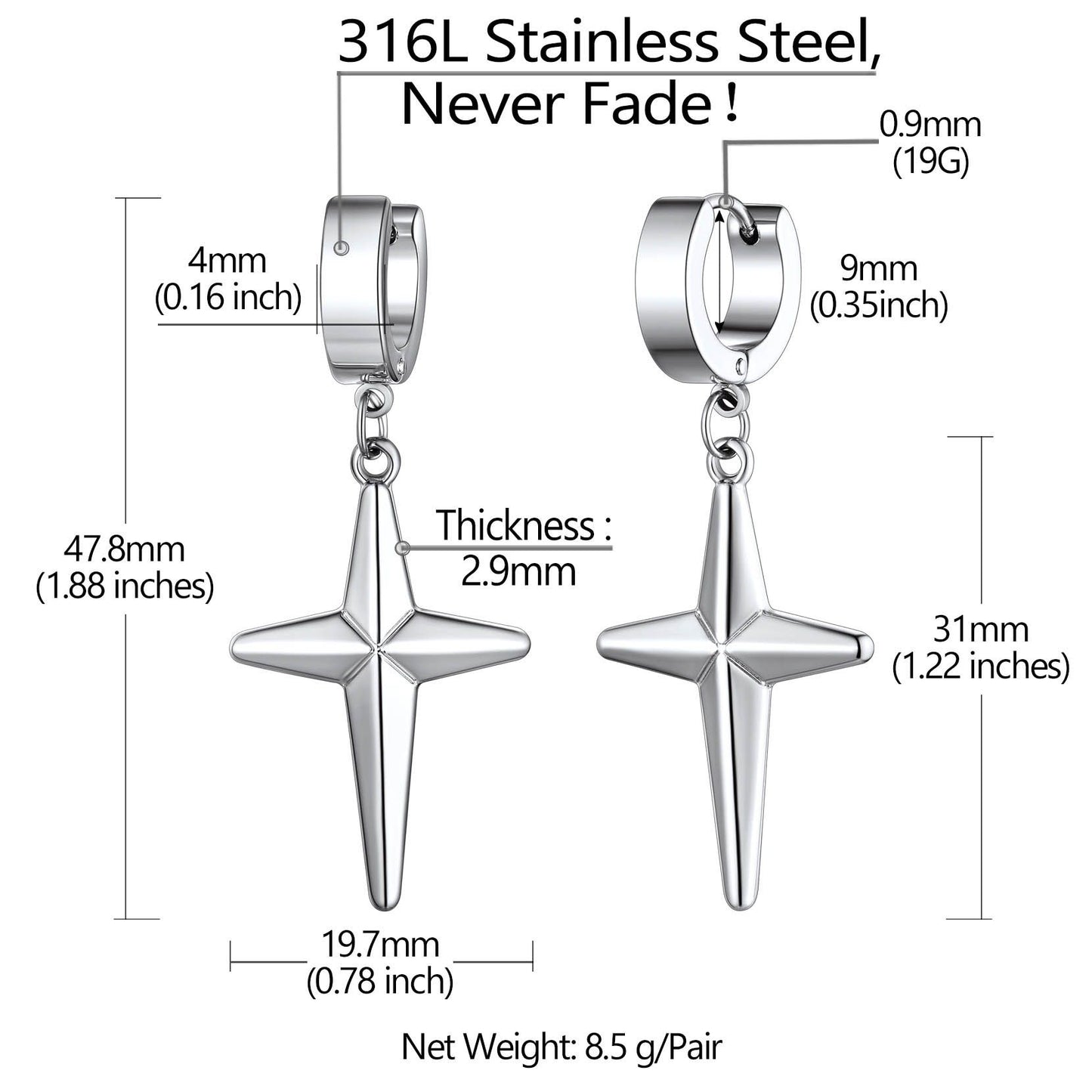 Star Hoop Dangle Drop Earrings: Dimension, Durable