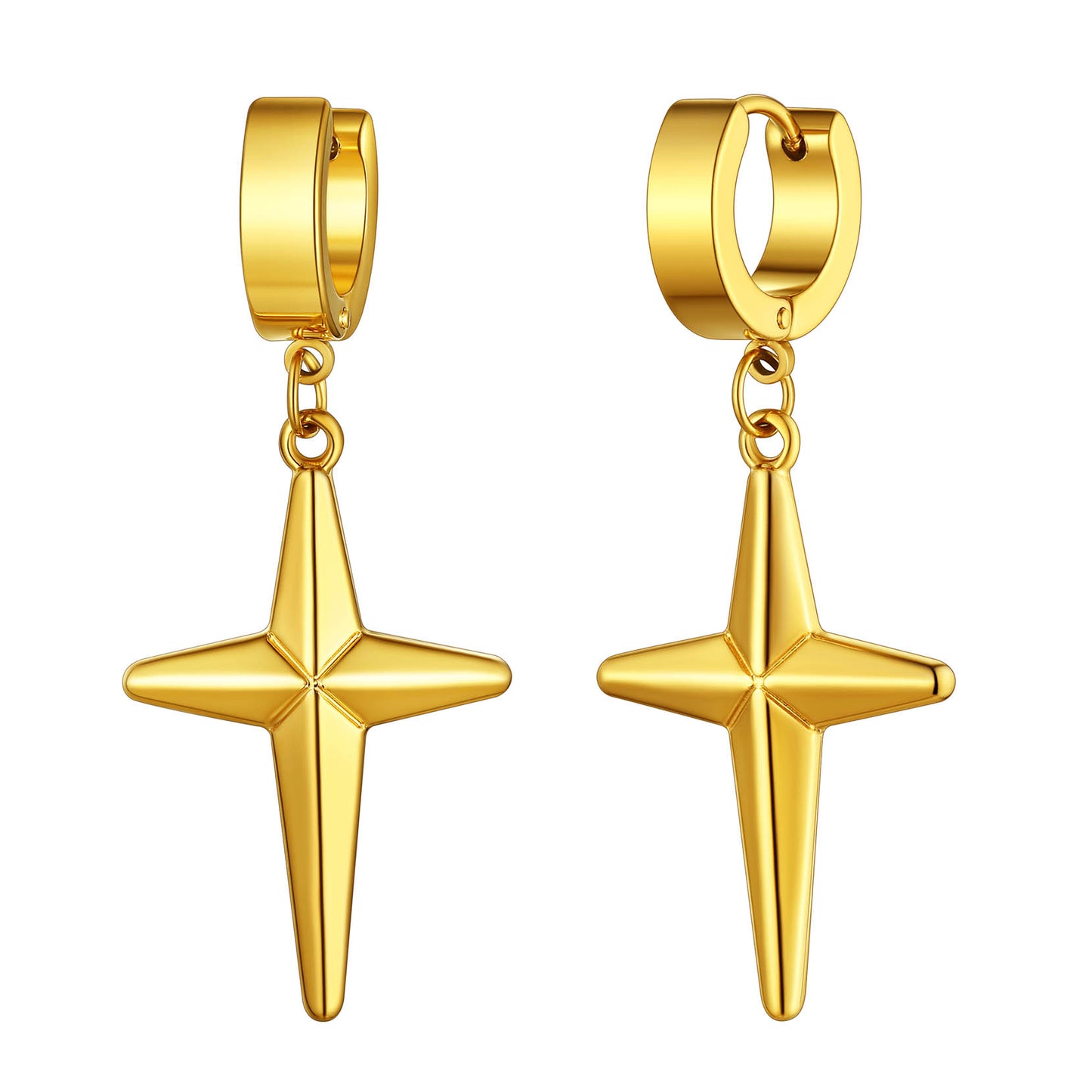 Star Hoop Dangle Drop Earrings Gold Plated