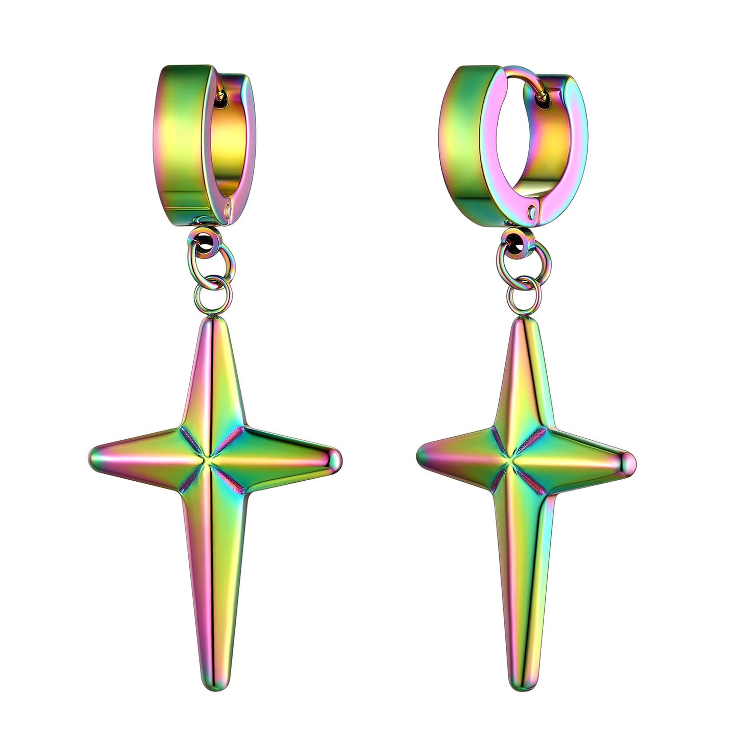 Star Hoop Dangle Drop Earrings Rainbow