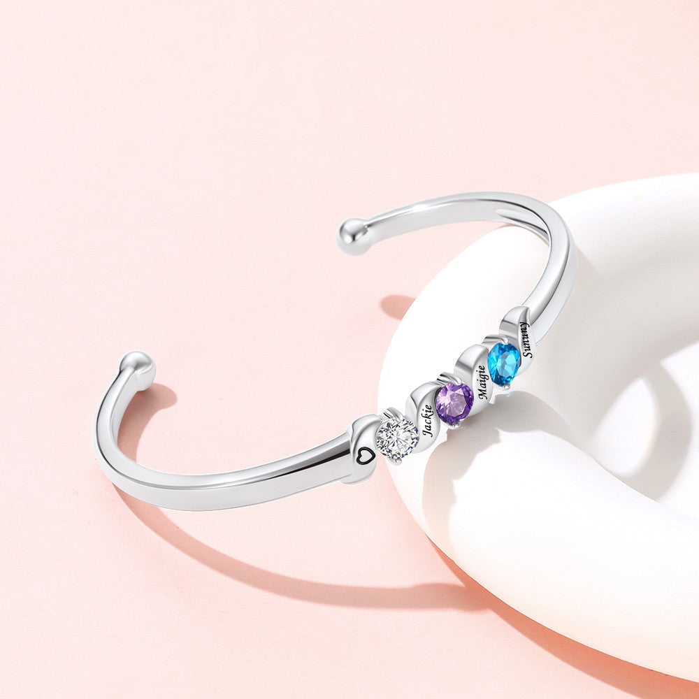 Steel Adjustable Family Birthstone Cuff Bracelet 