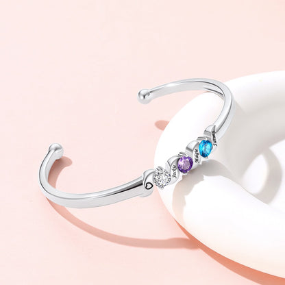 Steel Adjustable Family Birthstone Cuff Bracelet 