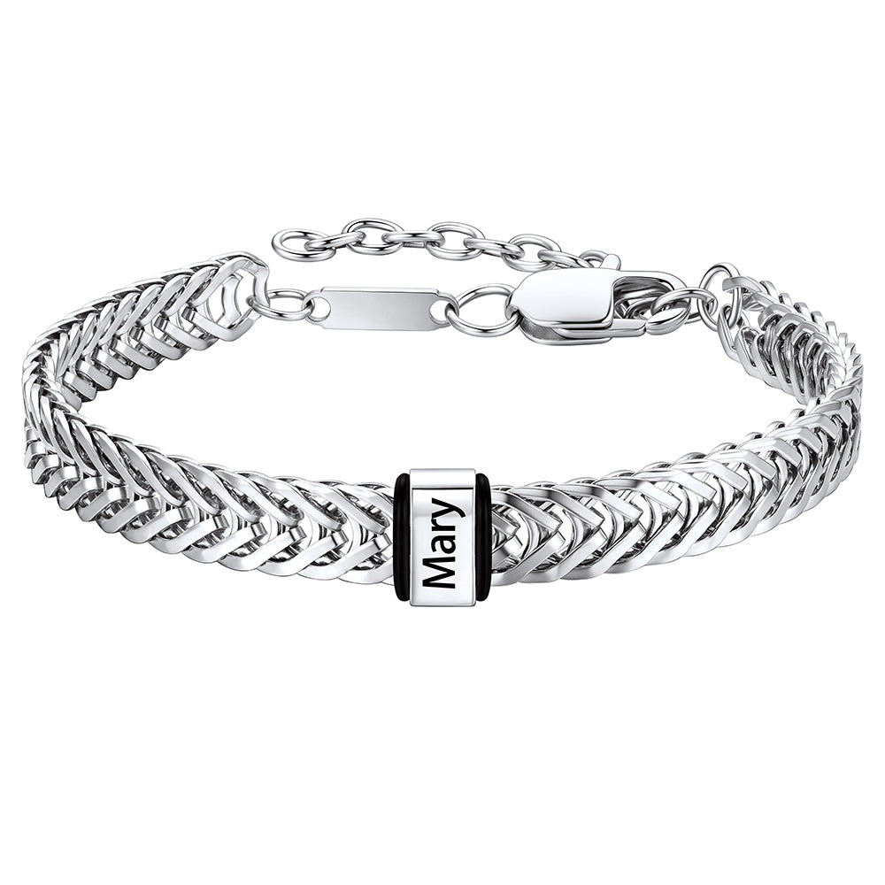 Steel Custom 1 Names Chain Bracelet for Men on a white background