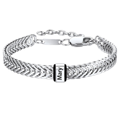 Steel Custom 1 Names Chain Bracelet for Men on a white background