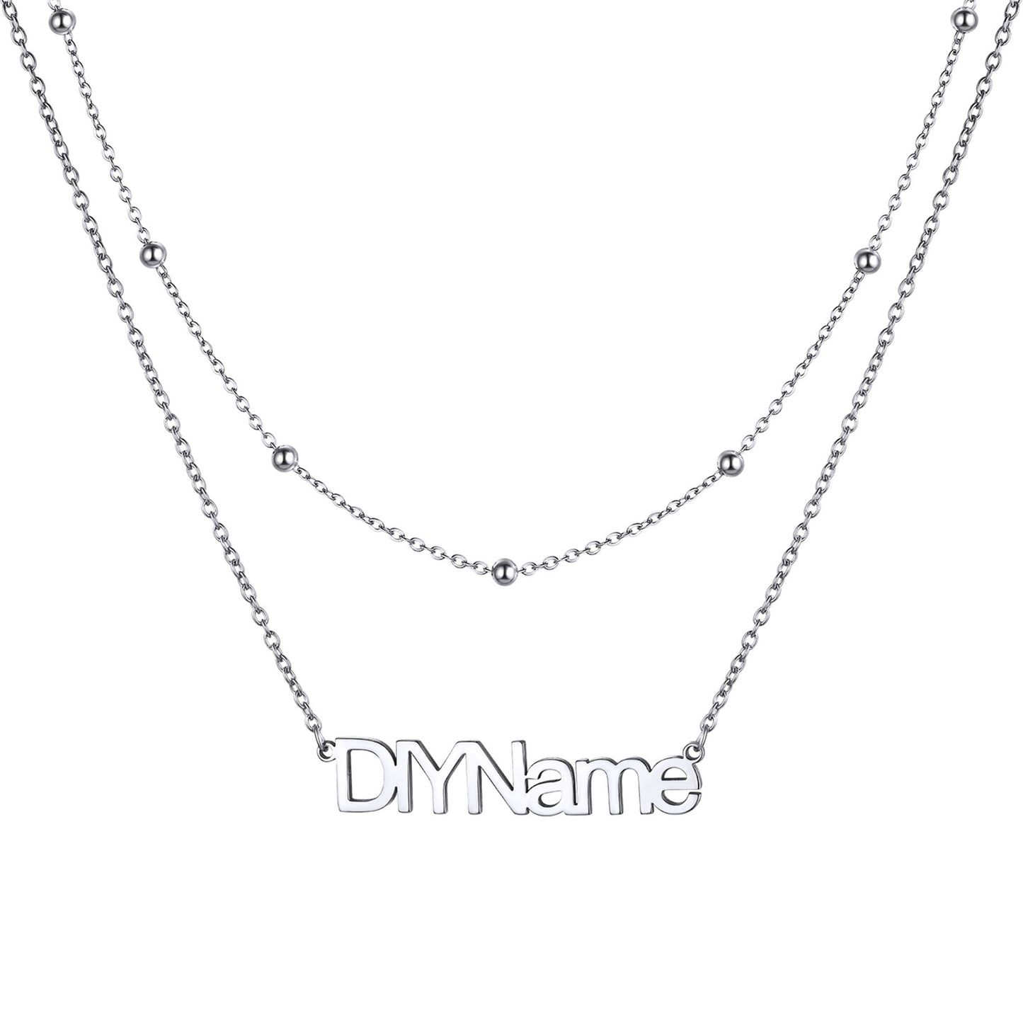 Steel Custom Layered Name Necklace for Women on a white background