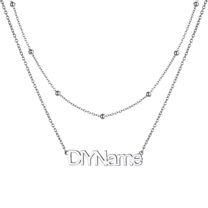 Steel Custom Layered Name Necklace for Women on a white background