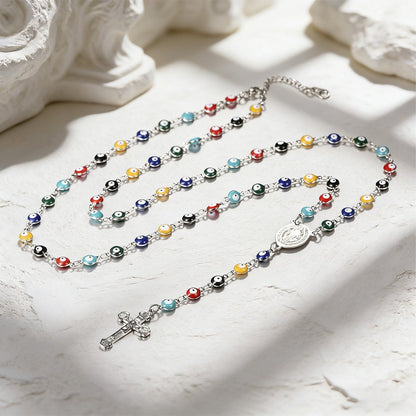 Steel Evil Eye Rosary Beads Necklace