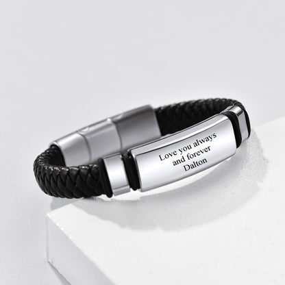 Steel ID Braided Leather Bracelet for Men