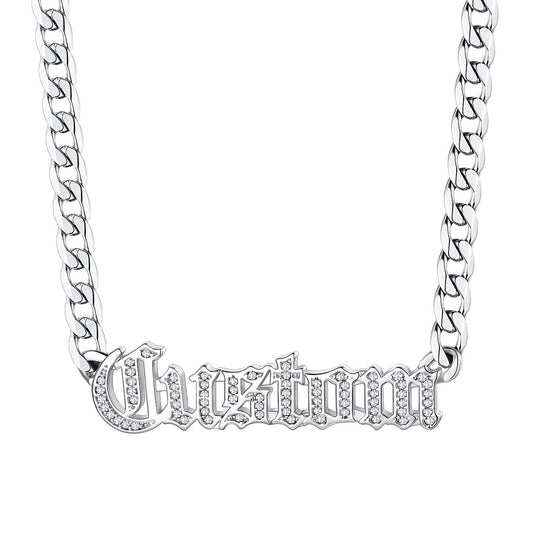 Gold Plated Personalized CZ Nameplated Cuban Chain Necklace 4MM