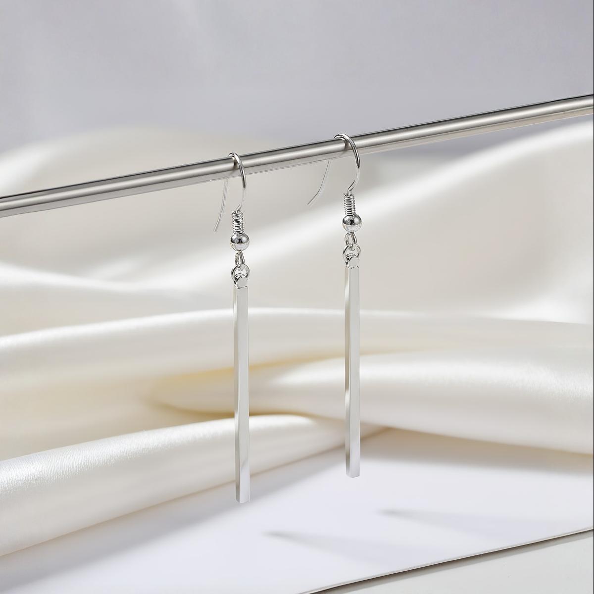 Steel Plated Long Vertical Bar Dangle Earrings