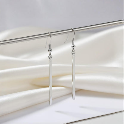 Steel Plated Long Vertical Bar Dangle Earrings
