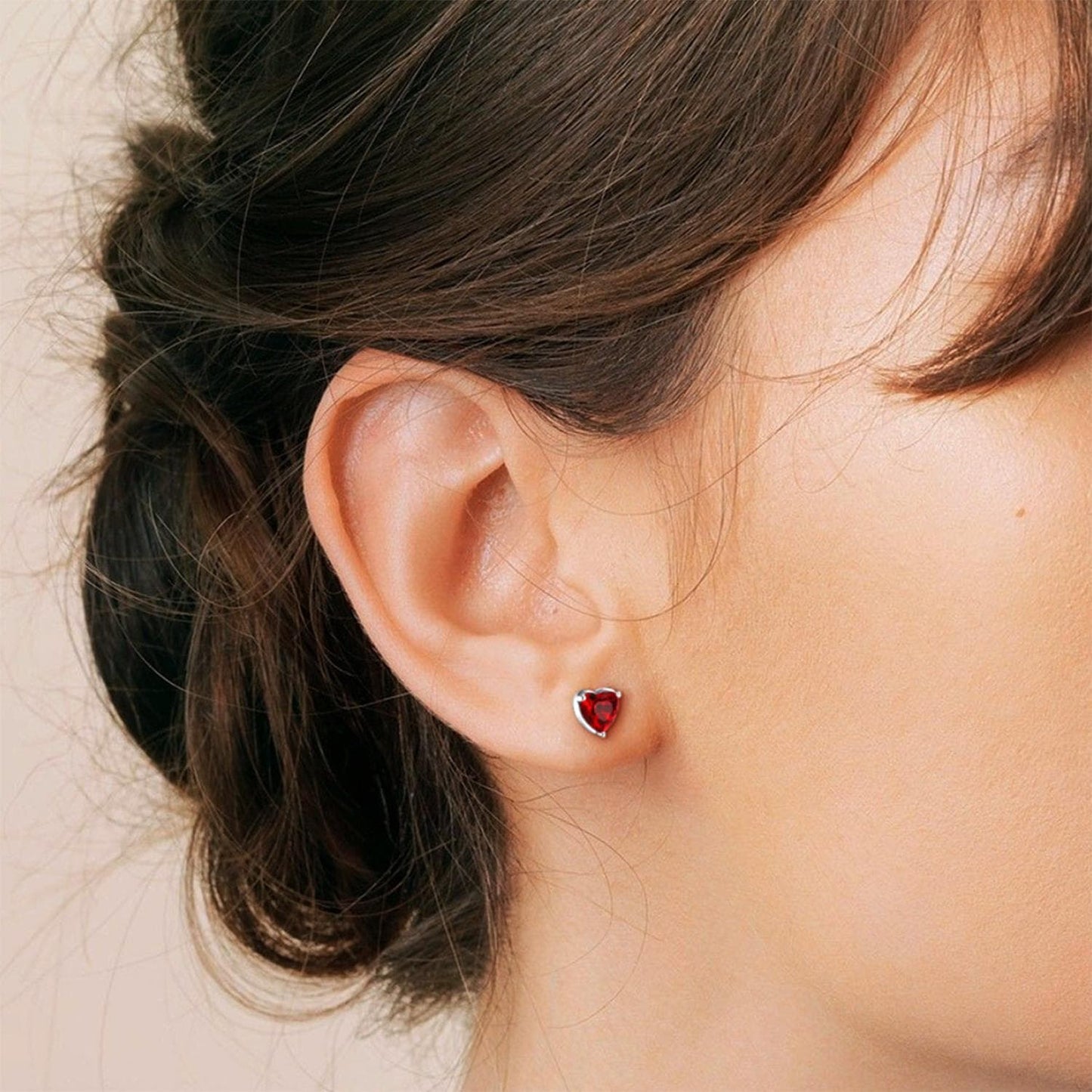 Sterling Silver Birthstone Heart Stud Earrings For Women