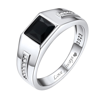 Sterling Silver Black Onyx Signet Band Ring for Men